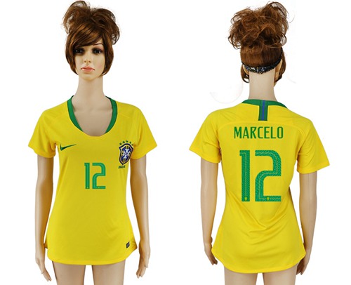 Women's Brazil #12 Marcelo Home Soccer Country Jersey
